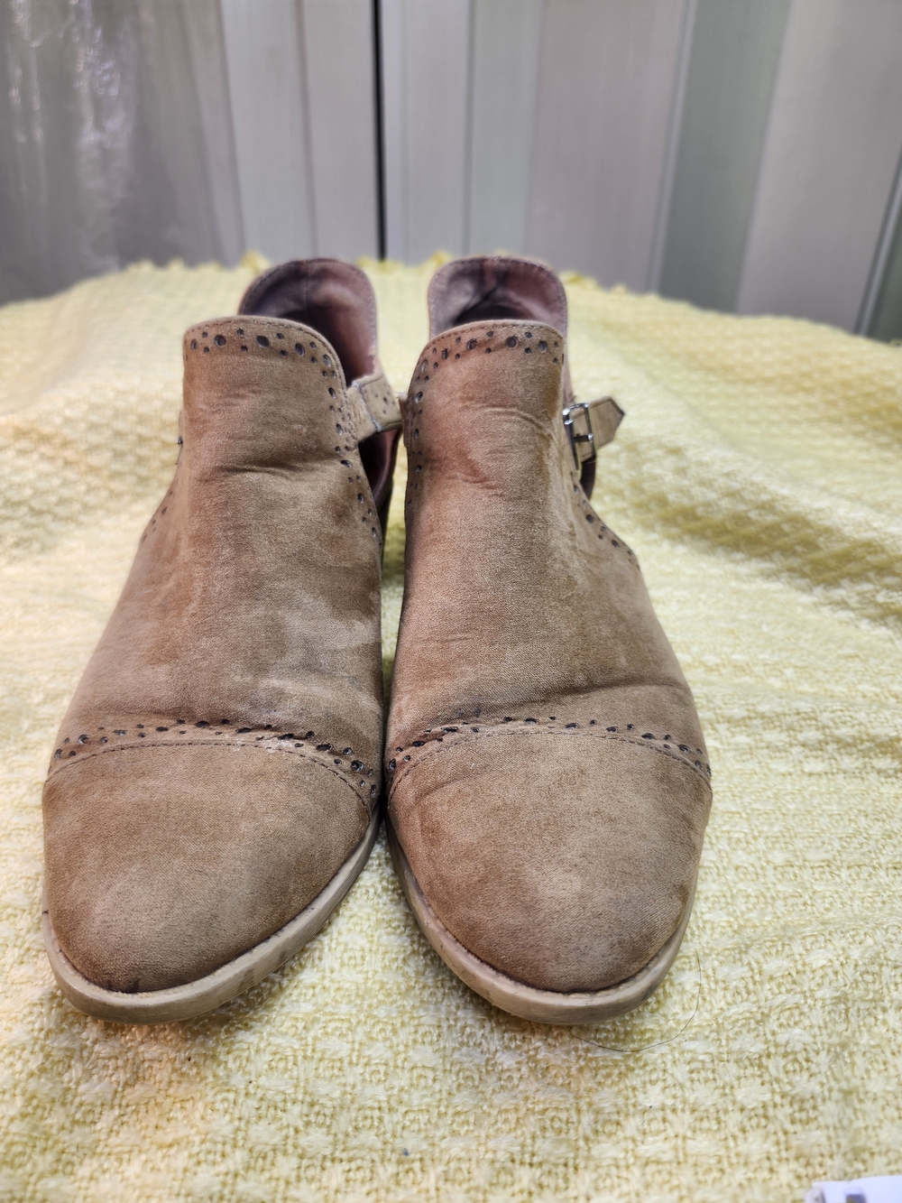 Qupid Tan Suede Buckle Mules